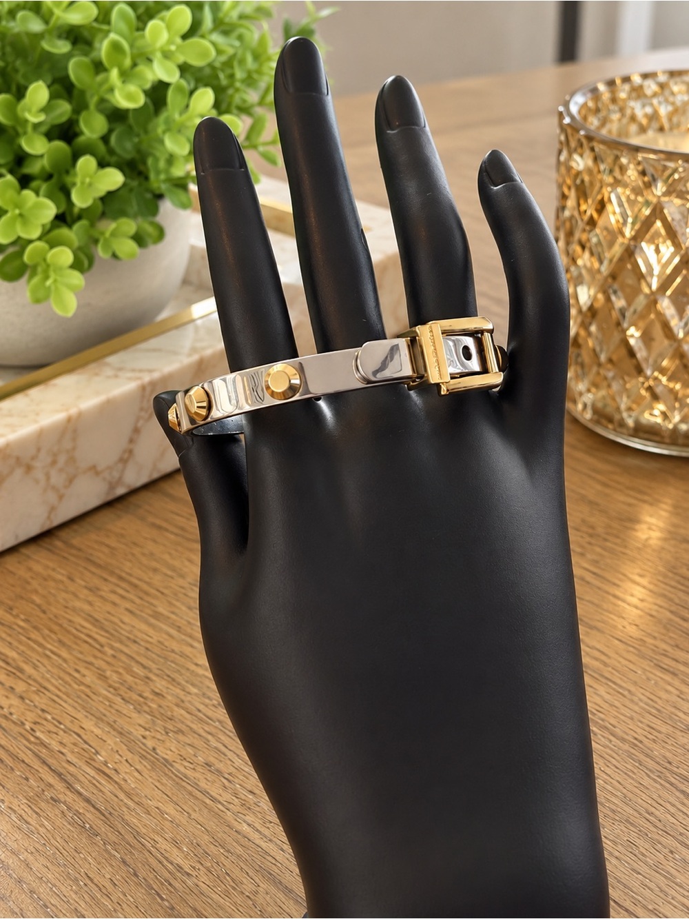 Michael Kors Astor Two-Tone Studded Buckle Bangle Bracelet EUC
